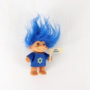 Vintage Russ Troll Doll 90s Blue Hair Happy Chanukah Hannukah Jewish Toy